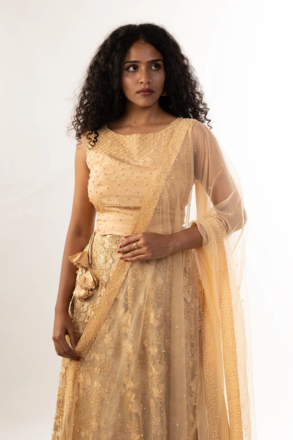 Beautiful rose gold lehenga with delicate detailing